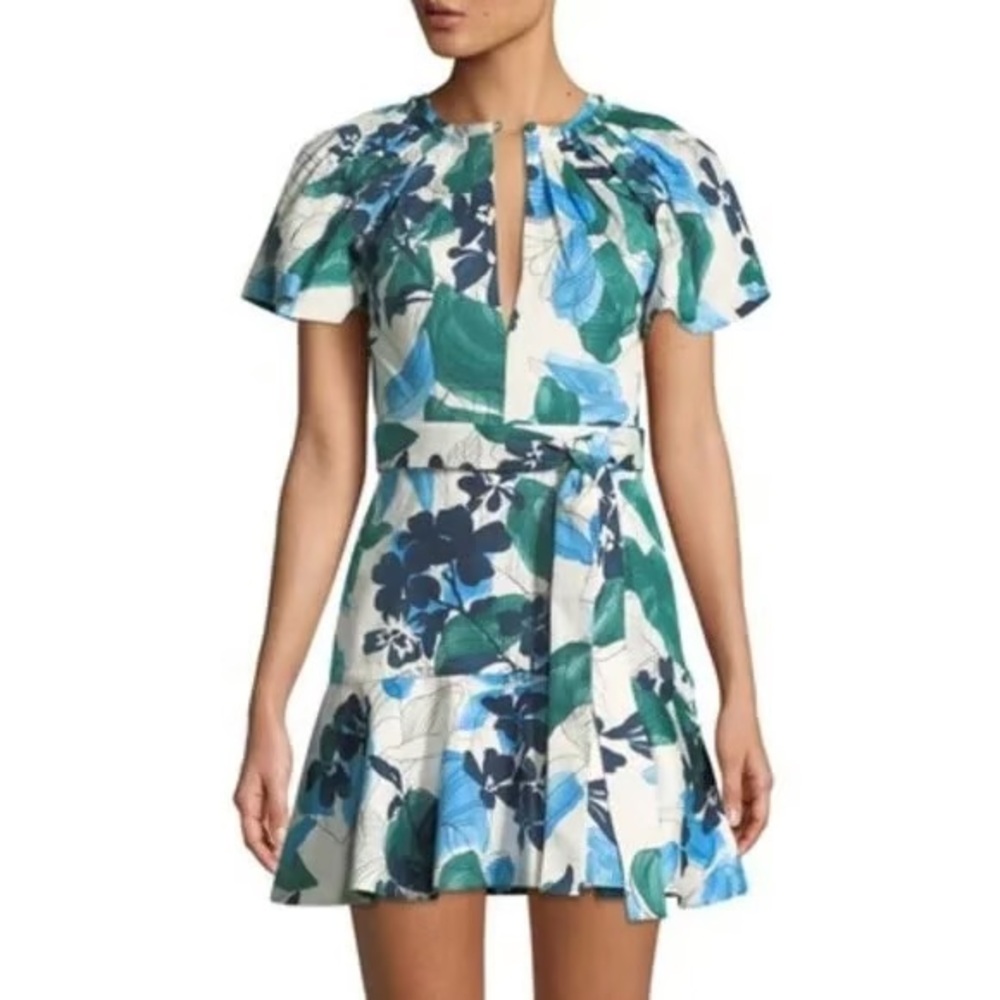 Alexis Blue and Green Floral Mini Dress medium